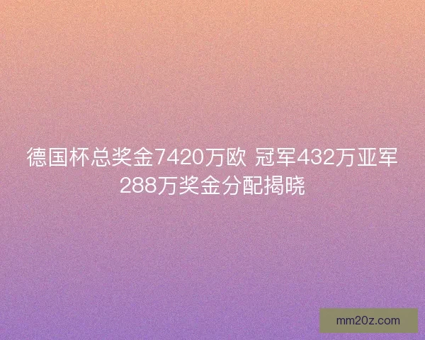 德国杯总奖金7420万欧 冠军432万亚军288万奖金分配揭晓